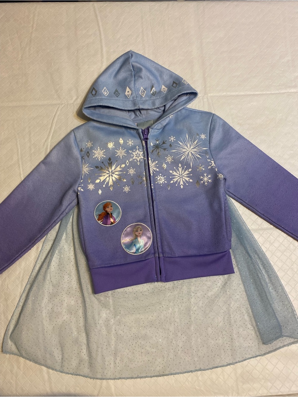 Girls Frozen II Purple Ombre Zip Hoodie with Cape 2T-3T